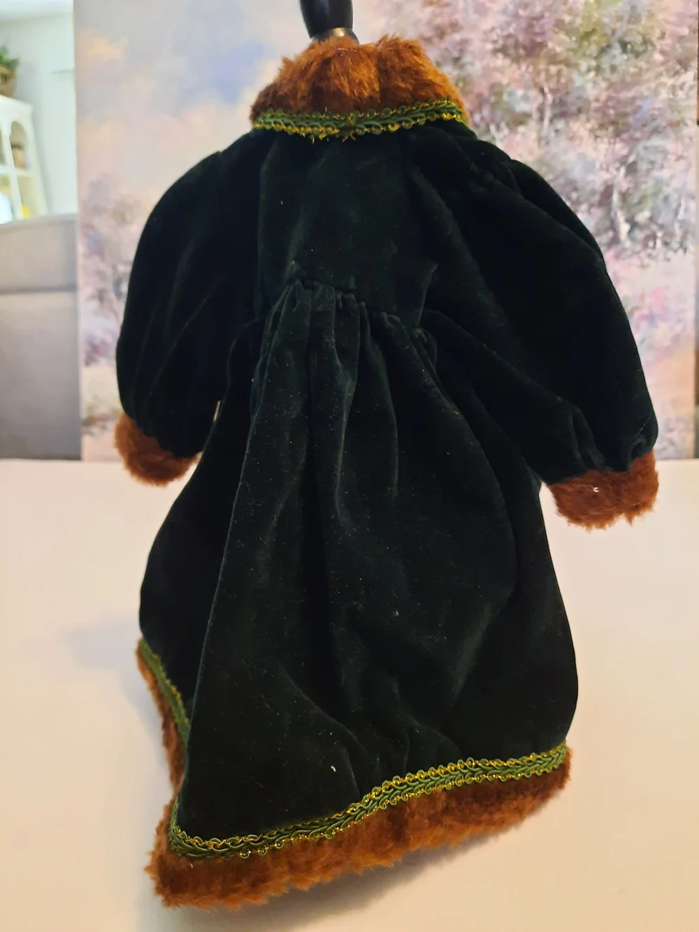 Velvet Doll Coat with Brown Faux Fur Trim